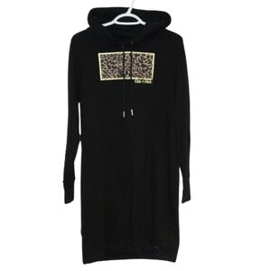 2/$30 🏷 Calvin Klein Black Leopard Print Hoodie Dress Size M